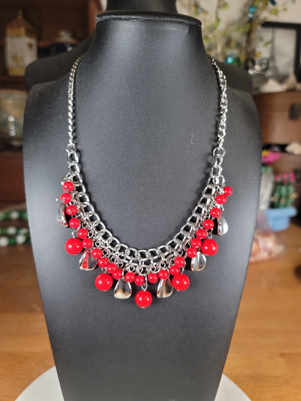 paparazzi Red and Silver Multi-Bead Statement Necklace